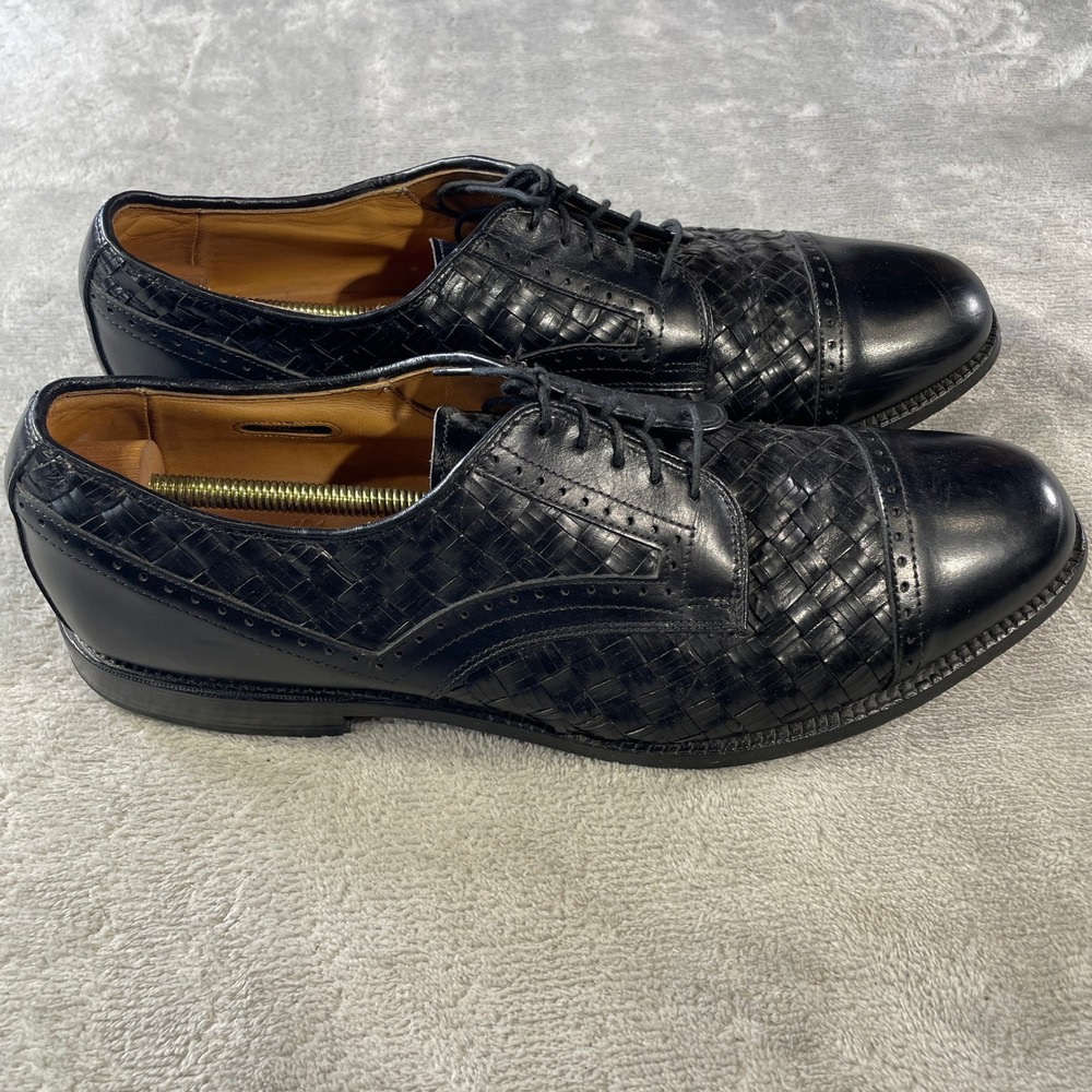Allen Edmonds Crandon Derby Shoes Mens 12 C Black Leather Woven Cap Toe USA